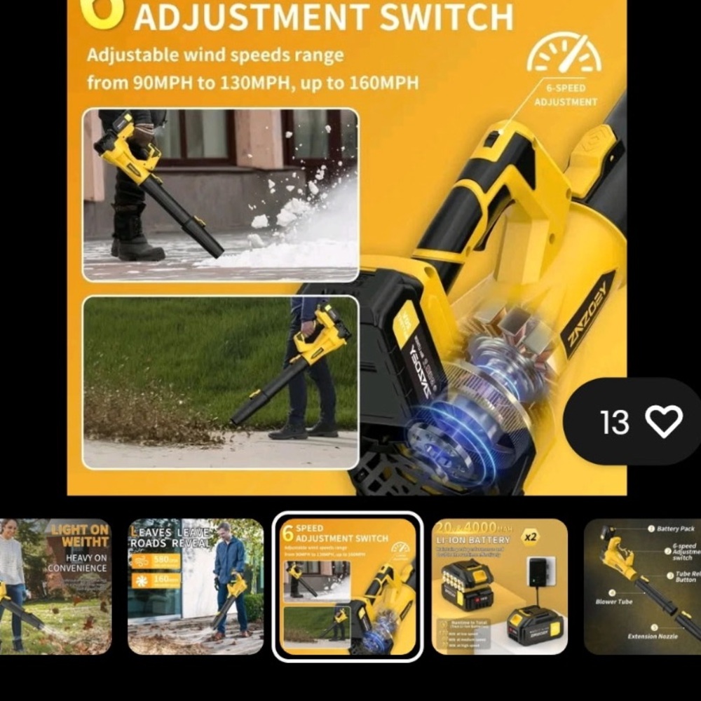 Yellow Cordless Leaf Blower 580CFM
